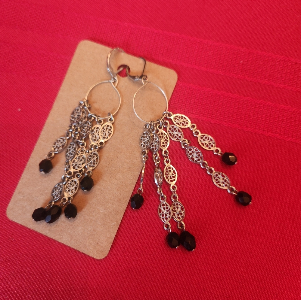 Silver and Black Filigree Earrings